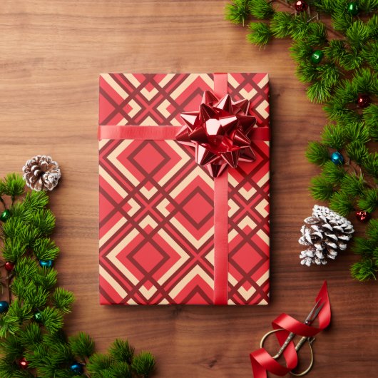Minimal Red Brown Checkered Wrapping Paper Geschenkpapier (Feiertagsgeschenk)