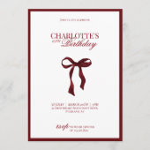 Minimal Red & Burgundy Bow Birthday Invitation Einladung (Vorderseite)