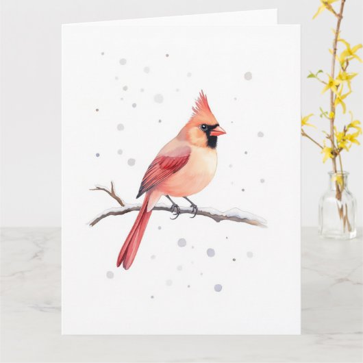 Minimal Red Cardinal Snowy Branch Christmas Karte (Gelbe Blume)