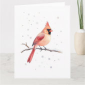 Minimal Red Cardinal Snowy Branch Christmas Karte (Vorderseite)