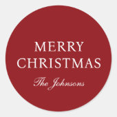 Minimal Red Elegante Weihnachten Runder Aufkleber (Vorderseite)