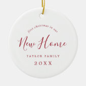 Minimal Red First Christmas in unserem neuen Zuhau Keramik Ornament (Vorne)