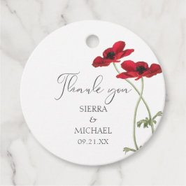 Minimal Red Floral Botanical Danke Hochzeit Geschenkanhänger