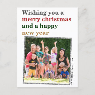 Minimal Red FroChristmas Gold New Year Foto Feiertagspostkarte