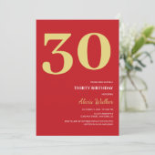 Minimal Red Gold Typografie Geburtstag Einladung (Stehend Vorderseite)