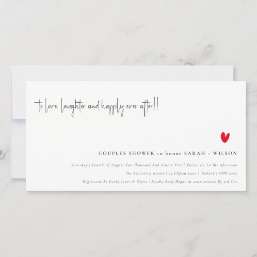 Minimal Red Heart Script Couples Dusche laden Dankeskarte (Vorderseite)