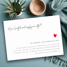 Minimal Red Heart Script Hochzeitsunterkunft Begleitkarte