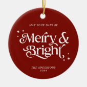 Minimal Red Merry & Bright Foto Weihnachten Keramik Ornament (Vorne)