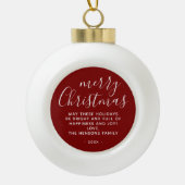 Minimal Red Merry Christmas Script Keramik Kugel-Ornament (Vorderseite)