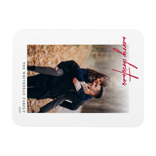 Minimal Red Merry Weihnachtskarte White Magnet (Horizontal)