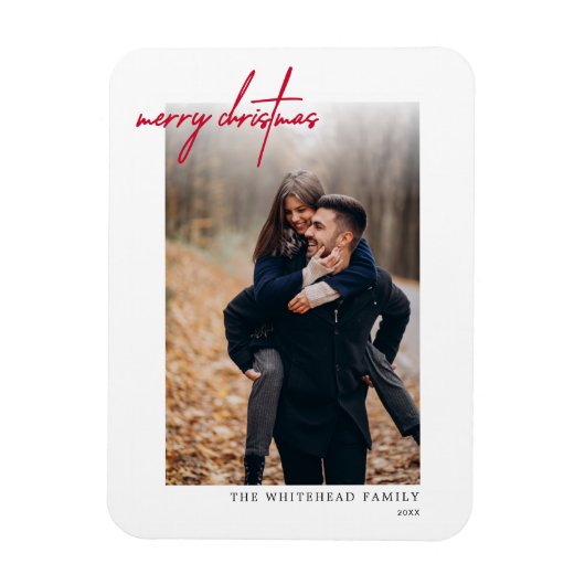 Minimal Red Merry Weihnachtskarte White Magnet (Vertikal)