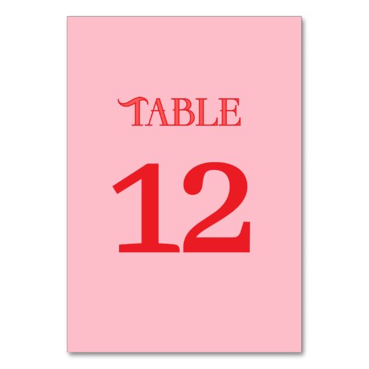 Minimal Red & Pink Retro Wedding Tischnummer (Rückseite)