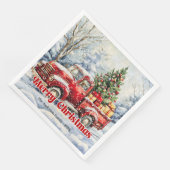 Minimal red truck Christmas scene rustic napkins Serviette (Ecke)