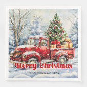 Minimal red truck Christmas scene rustic napkins Serviette (Vorderseite)