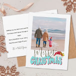 Minimal Retro 1 Foto Festlicher Spaß Frohe Weihnac Feiertagspostkarte<br><div class="desc">Dieses festliche Frohe Weihnachtsdesign wurde mit einem lustigen, modernen Drehbuch-Schriftart und meine Hand Buchstabierten Block Schriftart in einem Retro-Stil in Aqua Blau und Rot überzogen mit meiner Hand gemalt Weihnachtsmannmütze mit Heiligen und Beeren, um Ihr Foto glänzen zu lassen als der Stern. Fügen Sie Ihren Familiennamen und benutzerdefinierten Text hinzu,...</div>
