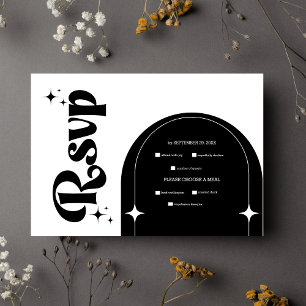 Minimal Retro Arch Black and White RSVP Karte