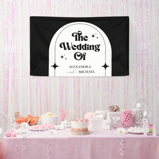 Minimal Retro Arch Black and White Wedding Banner (Party)