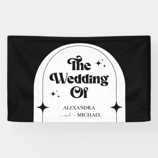 Minimal Retro Arch Black and White Wedding Banner (Horizontal)