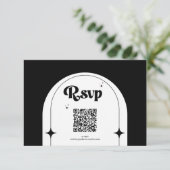 Minimal Retro Arch Black and White Wedding RSVP Ca Karte (Stehend Vorderseite)
