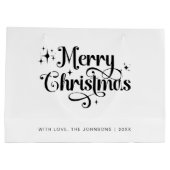 Minimal Retro Chic Black & White Frohe Weihnachten Große Geschenktüte (Rückseite)