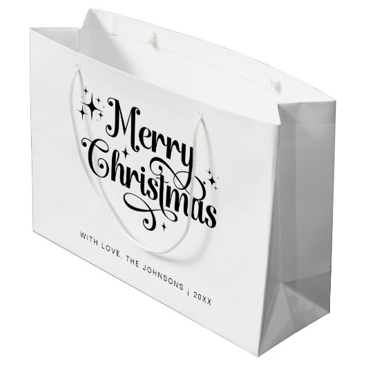 Minimal Retro Chic Black & White Frohe Weihnachten Große Geschenktüte (Rückseite Schrägansicht)