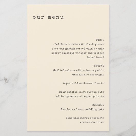 Minimal Retro Cream Schreibmaschine Custom Wedding (Vorderseite)