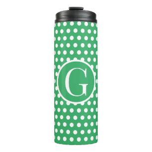 Minimal Retro Green Polka Dots Anfangsbuchstaben Thermosbecher