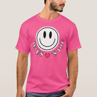 Minimal Retro Jesus Lieben glücklichen Gesicht Ges T-Shirt