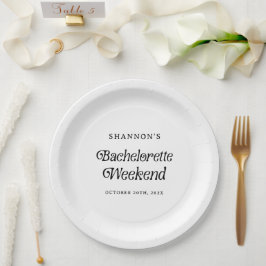 Minimal Retro Schwarz und Weiß Bachelorette Wochen Pappteller