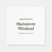 Minimal Retro Schwarz und Weiß Bachelorette Wochen Serviette (Vorderseite)