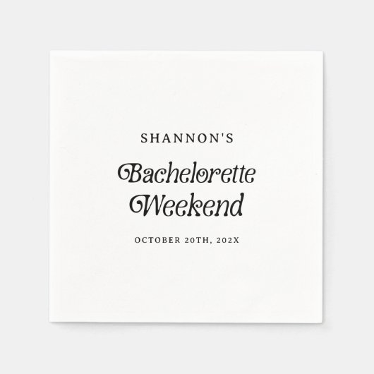 Minimal Retro Schwarz und Weiß Bachelorette Wochen Serviette (Vorderseite)