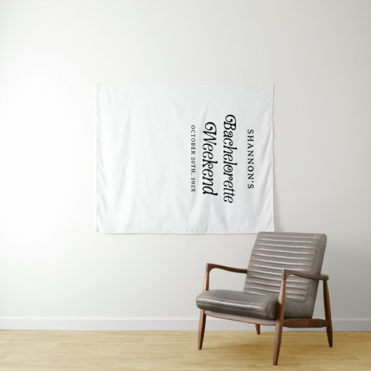 Minimal Retro Schwarz und Weiß Bachelorette Wochen Wandteppich (Beispiel (Horizontal))