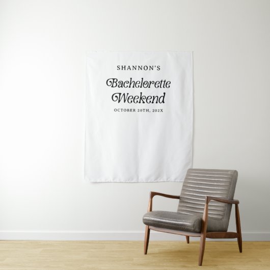 Minimal Retro Schwarz und Weiß Bachelorette Wochen Wandteppich (Beispiel)