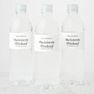 Minimal Retro Schwarz und Weiß Bachelorette Wochen Wasserflaschenetikett
