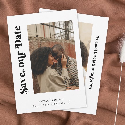 Minimal Retro Schwarz-weiß 2 Fotos Website Hochzei Save The Date