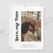 Minimal Retro Schwarz-weiß 2 Fotos Website Hochzei Save The Date (Vorderseite)