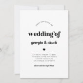 Minimal Retro Script & Heart 70er Wedding Monogram Einladung (Vorderseite)
