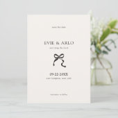 Minimal Ribbon Wedding Save The Date (Stehend Vorderseite)