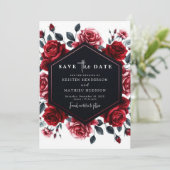 Minimal Romance Crimson Red Wedding Save The Date (Stehend Vorderseite)