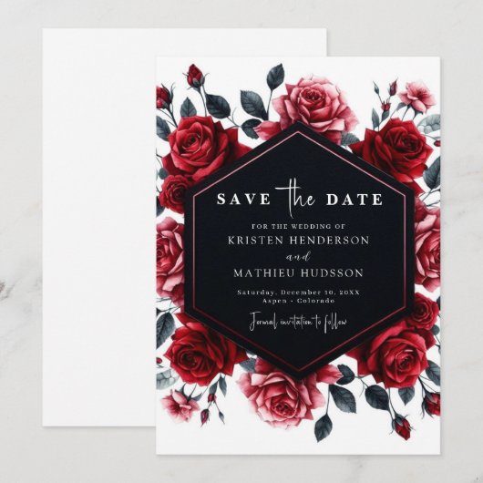 Minimal Romance Crimson Red Wedding Save The Date (Vorne/Hinten)