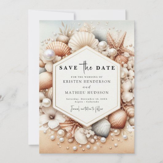 Minimal Romantischer Strand Hochzeit Save The Date (Vorderseite)
