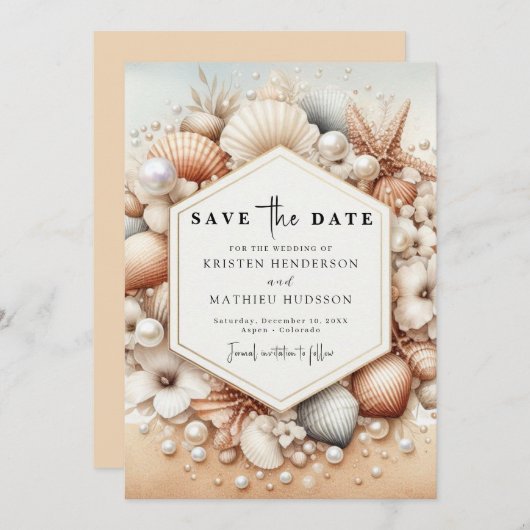 Minimal Romantischer Strand Hochzeit Save The Date (Vorne/Hinten)