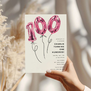 Minimal Rosa 100 Ballon 100. Geburtstagsfeier Einladung