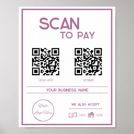 Minimal rosa 2 QR Codes Business Scan zu zahlen Poster (Vorne)