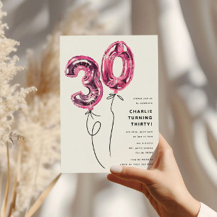 Minimal Rosa 30 Ballon 30. Geburtstagsfeier Einladung