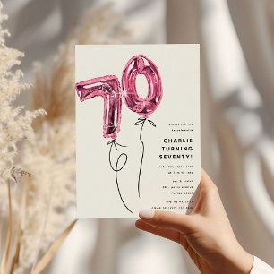 Minimal Rosa 70 Ballon 70. Geburtstagsfeier Einladung