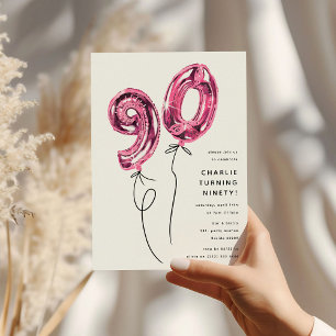 Minimal Rosa 90 Luftballon 90. Geburtstagsfeier Einladung