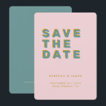 Minimal rosa Aquamarin Golden Retro Hochzeit Save The Date<br><div class="desc">Eine Retro-inspirierte Save the Date-Karte mit gedämpften Farben in sanftem Rosa,  aquamarin und gold mit minimaler Typografie. Diese halbindividuelle Hochzeitseinladung Save the Date kann von Ihnen individuell angepasst werden. Ideal für eine Vintage Hochzeit,  eine Hochzeit am Strand oder eine Hochzeit im Sommer.</div>