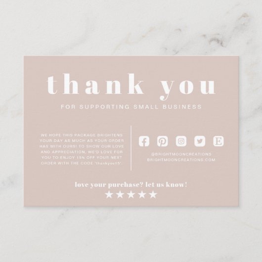 Minimal rosa Bestellung Beilage Vielen Dank für Ih Begleitkarte (Vorderseite)