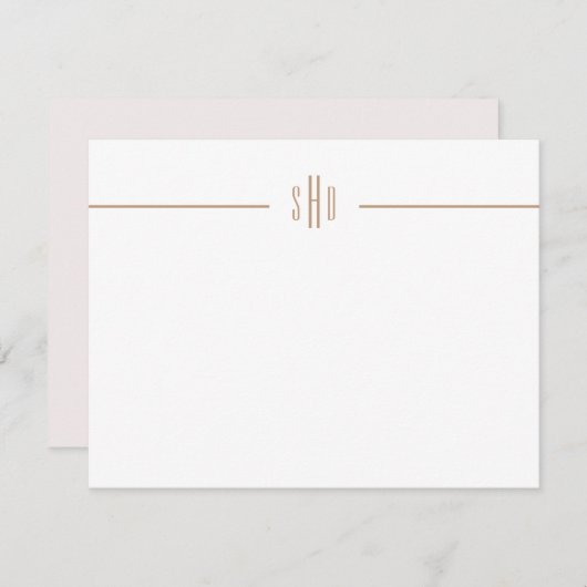 Minimal rosa + Camel Monogram Note Card Stationery Mitteilungskarte (Vorne/Hinten)